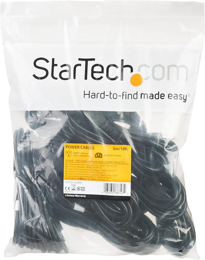10Ft (3M) Computer Power Cord, NEMA 5-15P to C13, 10A 125V, 18AWG, 10 Pack, Black Replacement AC Power Cord, Printer Power Cord, Monitor/Pc Power Supply Cable - UL Listed (PXT1011010PK)